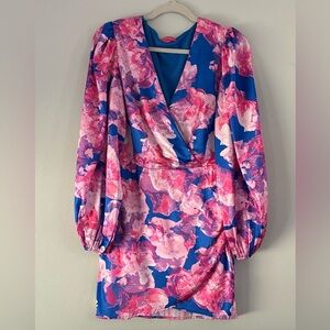 Flying Tomato Pink and Blue Floral Long Sleeve Dress